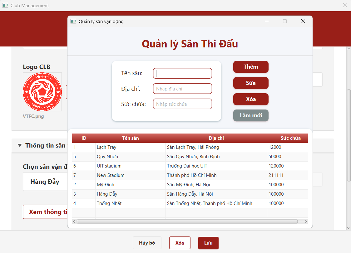 Quản lý thông tin sân nhà