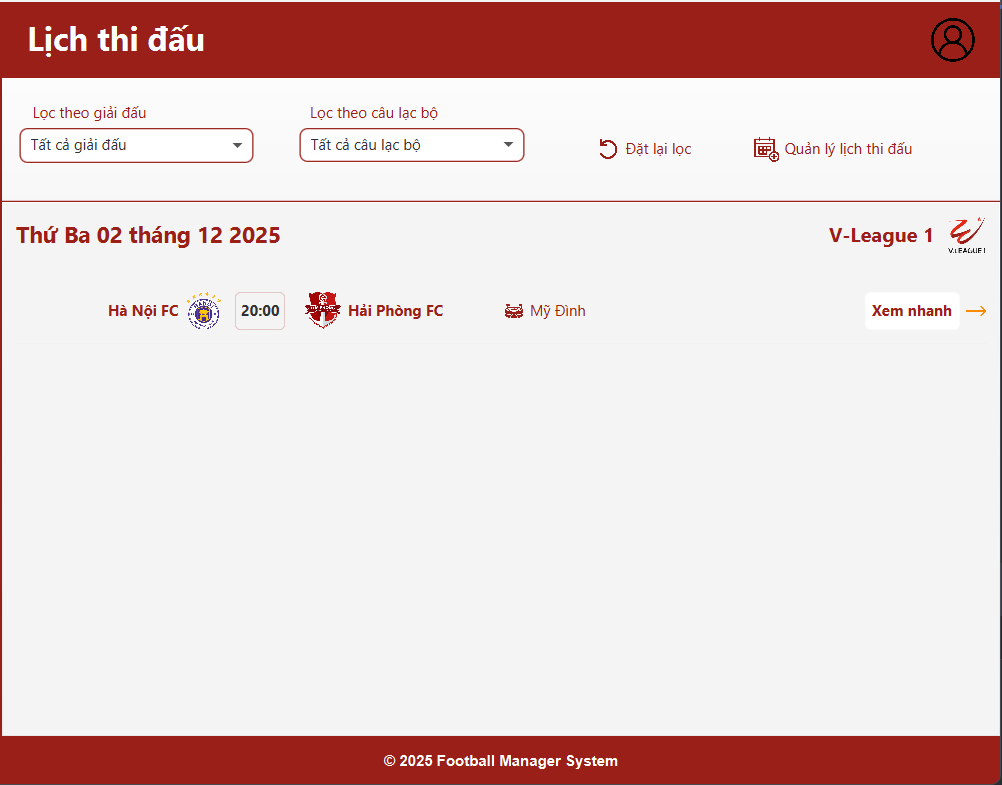 Dashboard tổng quan trận đấu