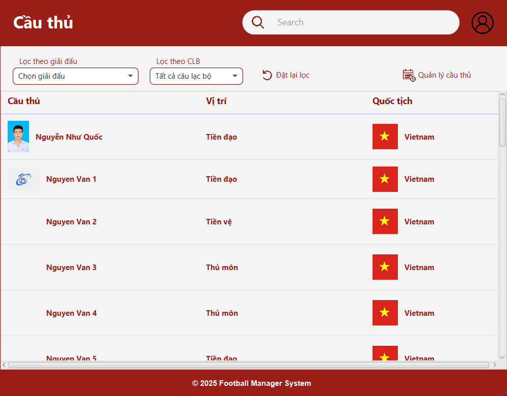 Tra cứu cầu thủ