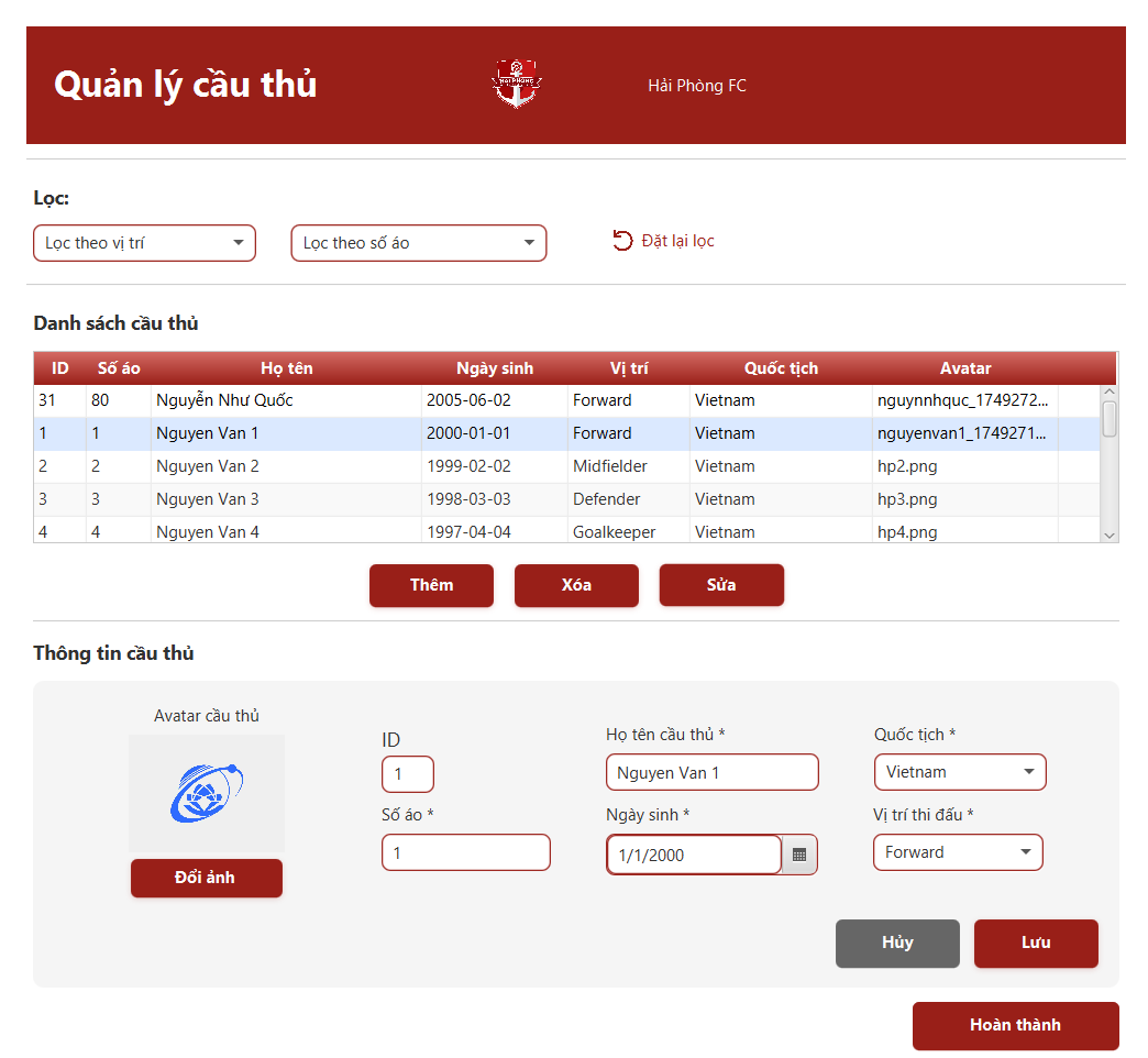 Hồ sơ cầu thủ